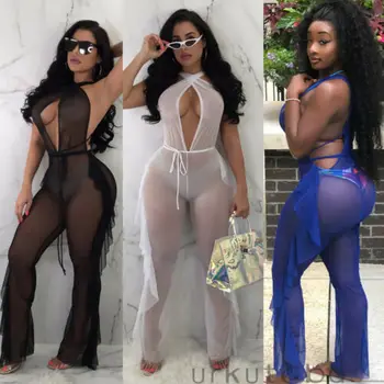 

Sexy Womens Summer Bikini Cover Up Sheer Jumpsuit Ladies Beach Romper Playsuit