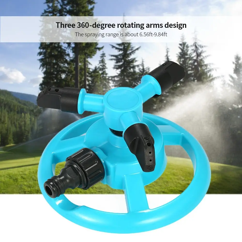 

Garden Sprinkler Automatic 360 Degree Rotating Lawn Watering Sprinkler Adjustable Irrigation with 3 Arm Sprayers Black Nipple