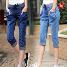 Летняя новая мода большой код Высокая талия семь точек Свободная джинсовая куртка женская мм повседневные шорты джинсы плюс размер O8R2