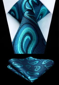 

New Paisley Aqua Mens Tie Woven Silk Necktie Handkerchief Set TP948Q8S Party Wedding Classic Fashion Pocket Square Tie