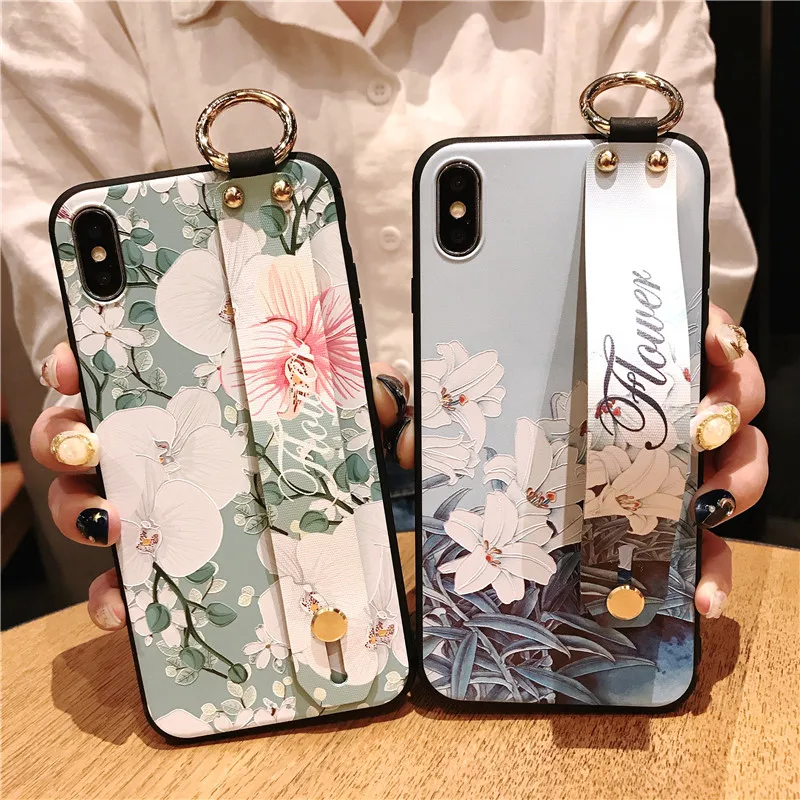 

Finger Ring Case For Samsung Galaxy Note 9 8 Wrist Band Kickstand Cases Silicone Cover For Samsung S9 S8 Plus Floral Coque Capa