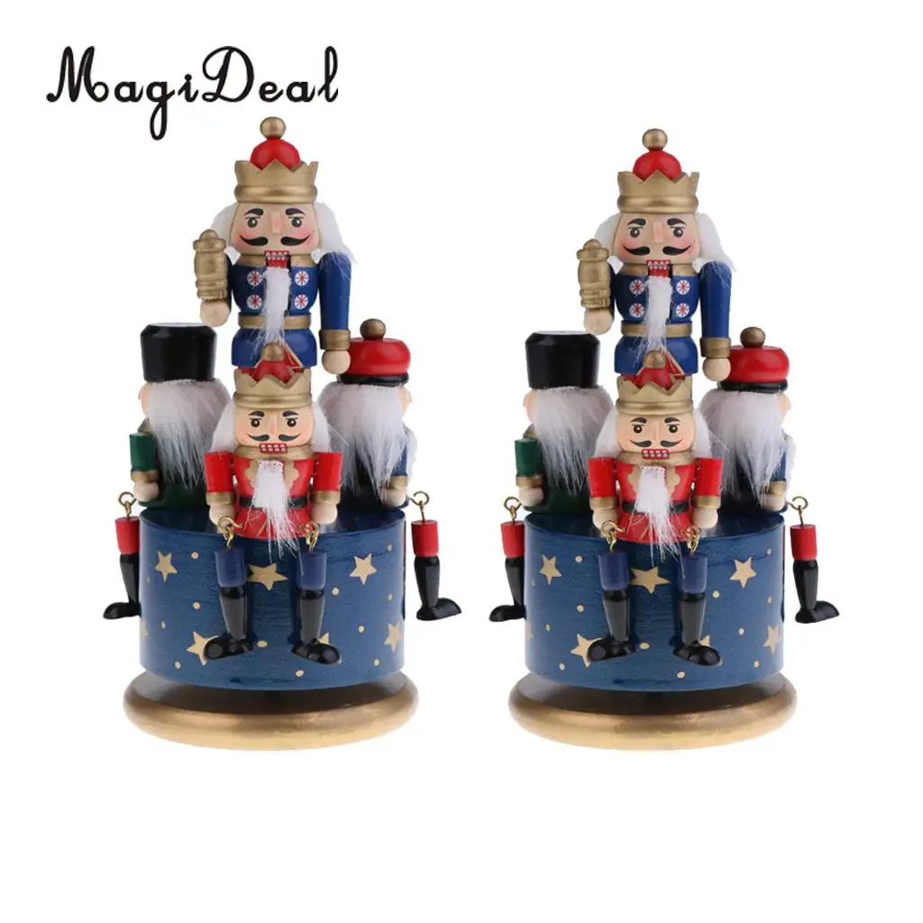 

2 PCS Wooden Nutcracker 4 Soldiers Music Box Wind Up Toy Christmas Ornament Home Decor Collectibles Gifts