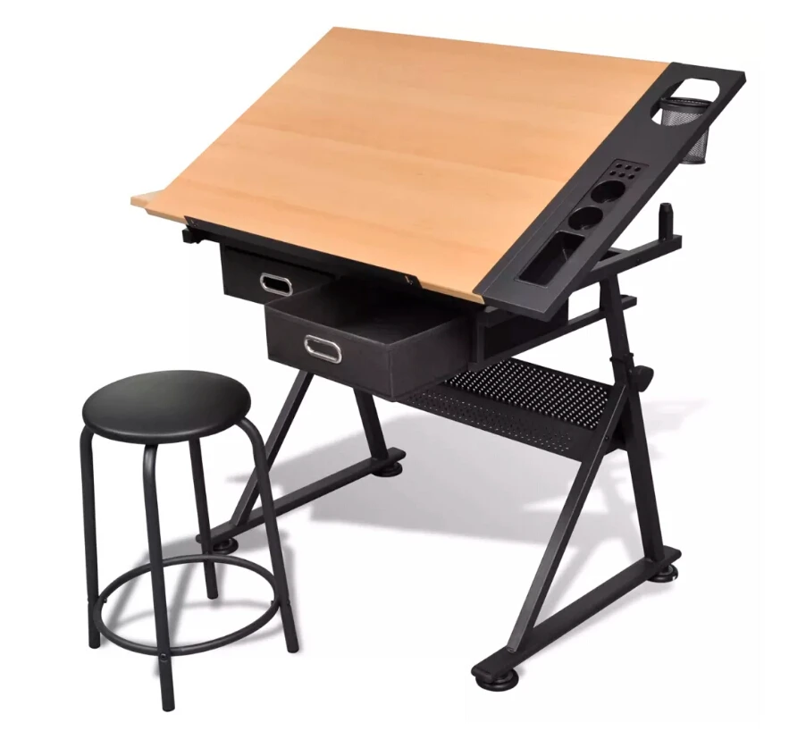 Best Price VidaXL Two Drawers Tiltable Tabletop Drawing Table With Stool School Furniture With Chair Desk For Crafting Adjustable Table Best Price VidaXL Two Drawers Tiltable Tabletop Drawing Table With Stool School Furniture With Chair Desk For Crafting Adjustable Table