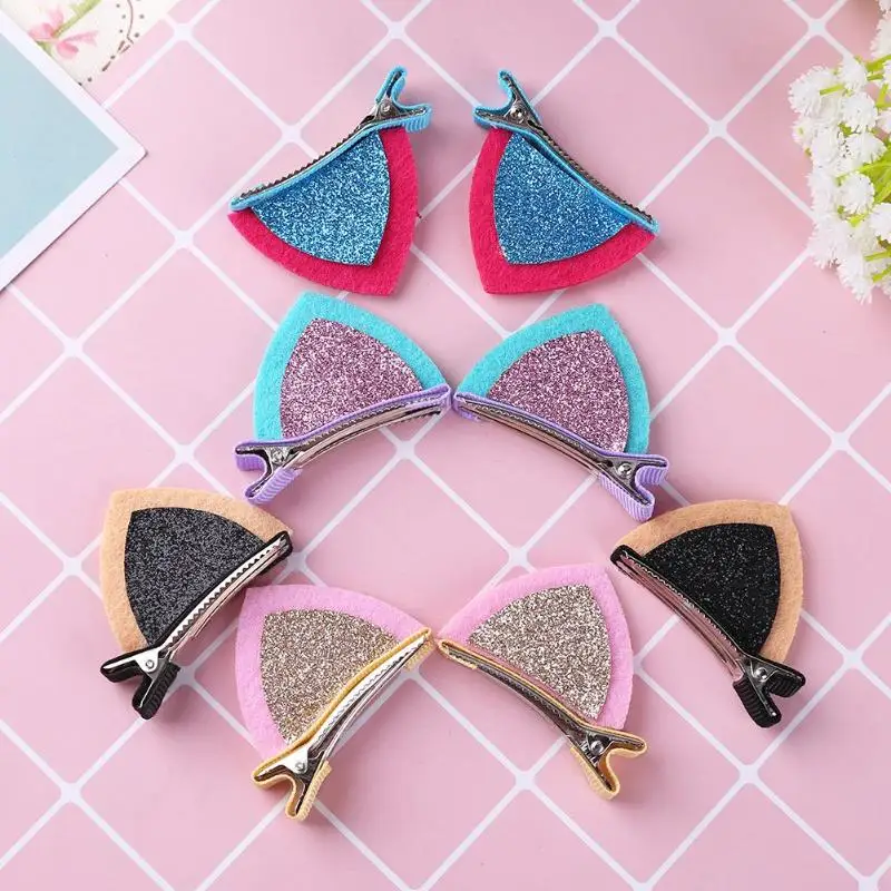 

2pcs/Set Girl Glitter Sequins Cat Ears Cute Hair Clips Kids Alloy Hairpin Baby Products Baby New Fashion Head wear Accessories