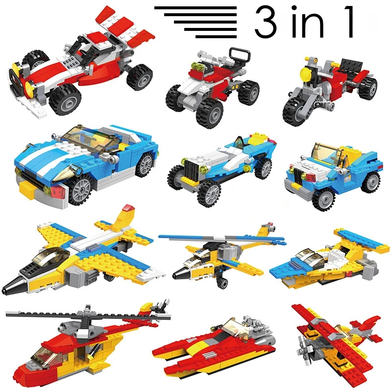 

XINTOCH Helicopter Building Block toys Race Truck figures Car 3 In 1 Transformable Model Sets Gift for children Drop Shipping