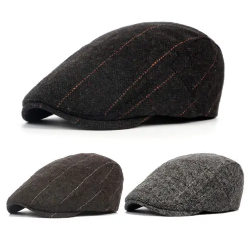 

UK Mens Flat Cap Beret herringbone Newsboy Bakerboy Hat Gatsby Peaky Blinders