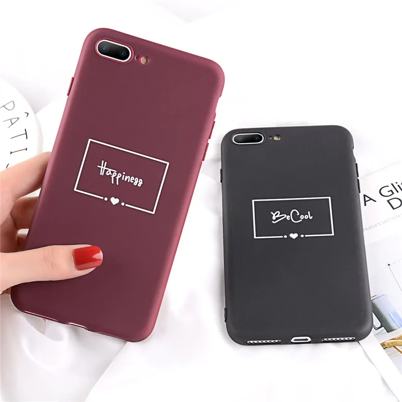 

Ottwn Letter Cover For iPhone 6 7 8 Plus X XR XS Max Happiness Be Cool Letter Cases For iPhone 6 6S Plus Soft Silicon Back Cover