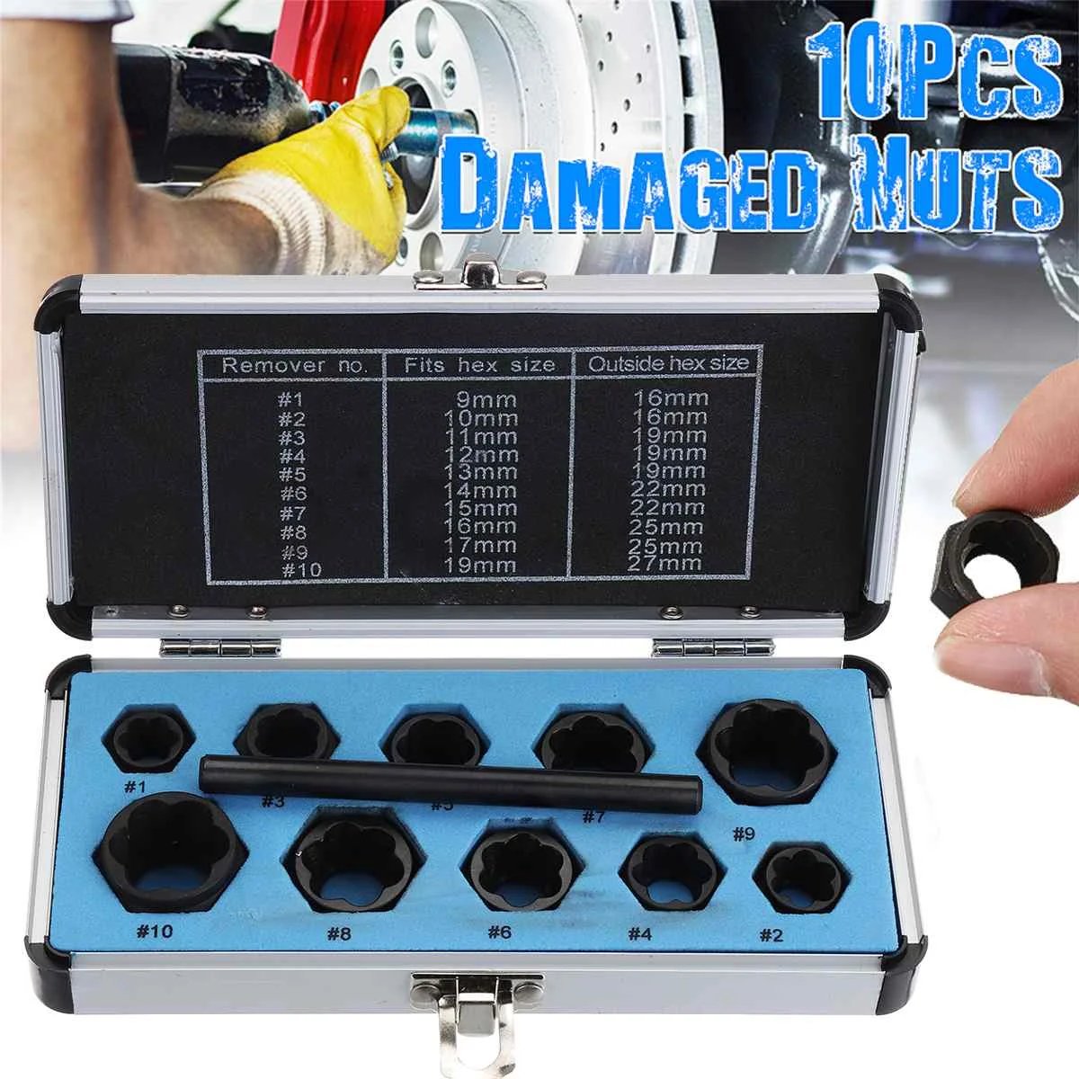 

11pcs 9-19mm Damaged Nut Bolt Remover Set Screw Extractor Locking Socket Threading Tools Kit
