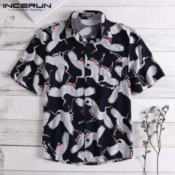 

Summer Men Casual Shirt Short Sleeve Printed Button Streetwear Loose Tops Camisa Brand Hawaiian Shirts Men Harajuku INCERUN 2020