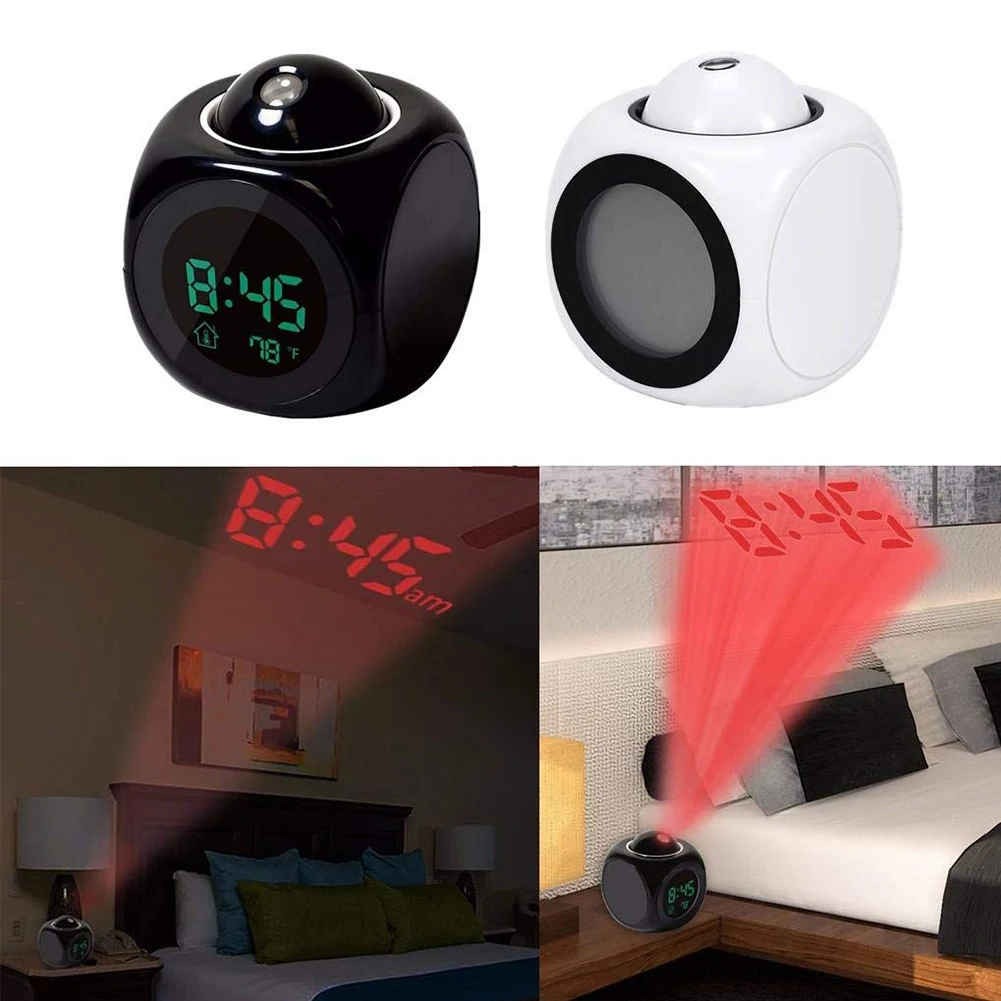 

LED Display Time Digital Alarm Clock LCD Projection Wake Up Light Talking Voice Prompt Thermometer Snooze Function Desk