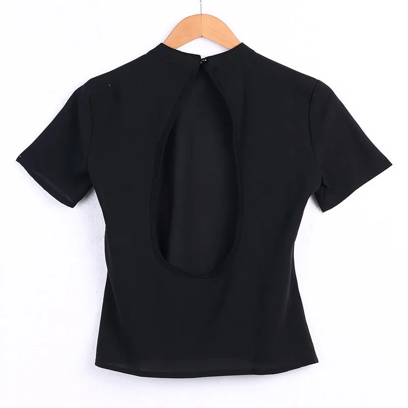 

Fashion Women Loose Top T-shirt 2019 Elegant Woman Short Sleeve T Shirt Ladies Black Sexy Backless Casual Tops T-Shirts Hot Sale
