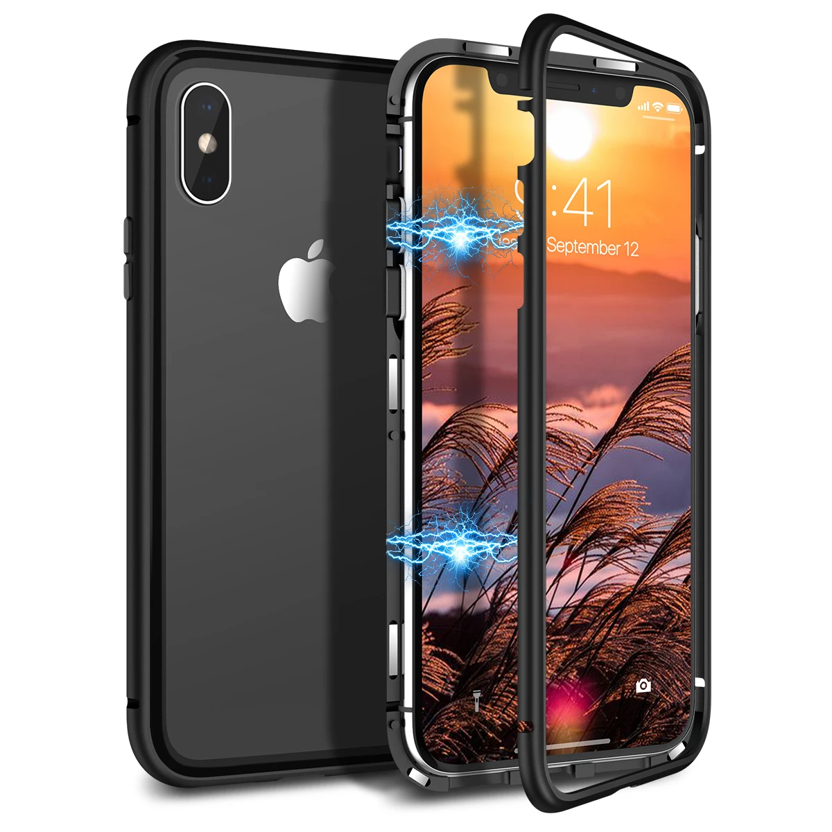 

2 in 1 Phone Case For iphone X Xs Cover Hard Transparent Back Magnetic Protective Shockproof Cover For Iphone Xs max Case Clear