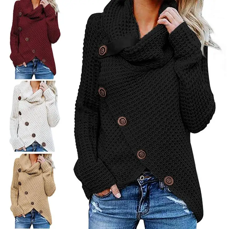 Women's New Five-breasted Turtleneck Sweater Batwing Sleeve Collar Knitting Multi-color Pullover Sweaters Inside And Outside Women's New Five-breasted Turtleneck Sweater Batwing Sleeve Collar Knitting Multi-color Pullover Sweaters Inside And Outside