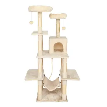 

AUGKUN 60" Cat Tree Tower with a Condo Two Platforms Sisal Scratching Posts and Hammock Pet House Furnifure Cat Activity Tower