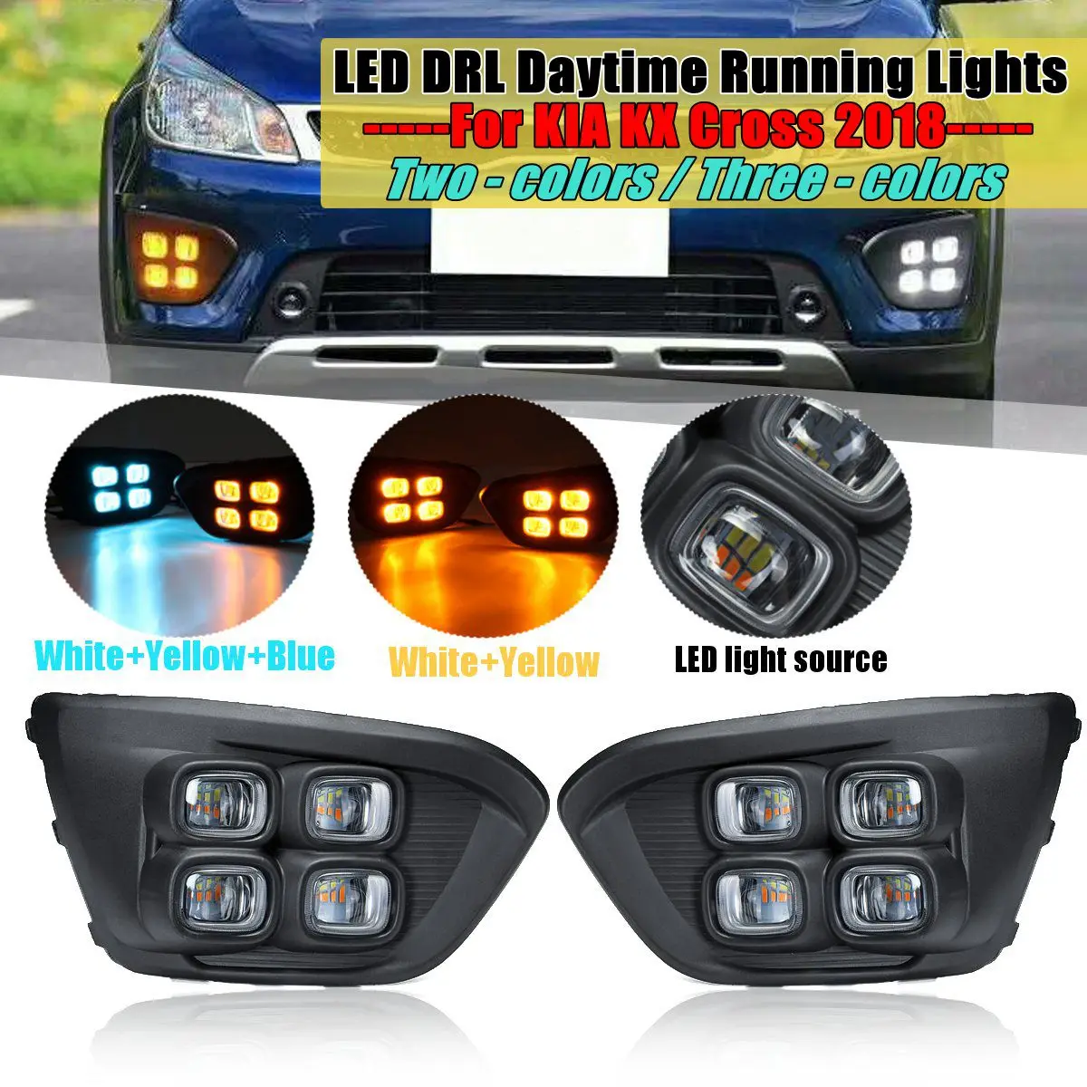 

Pair 12V 6000-6700K LED DRL Daytime Running Lights Lamps For KlA KX Cross 2018 Two/Three Colors Car light styling