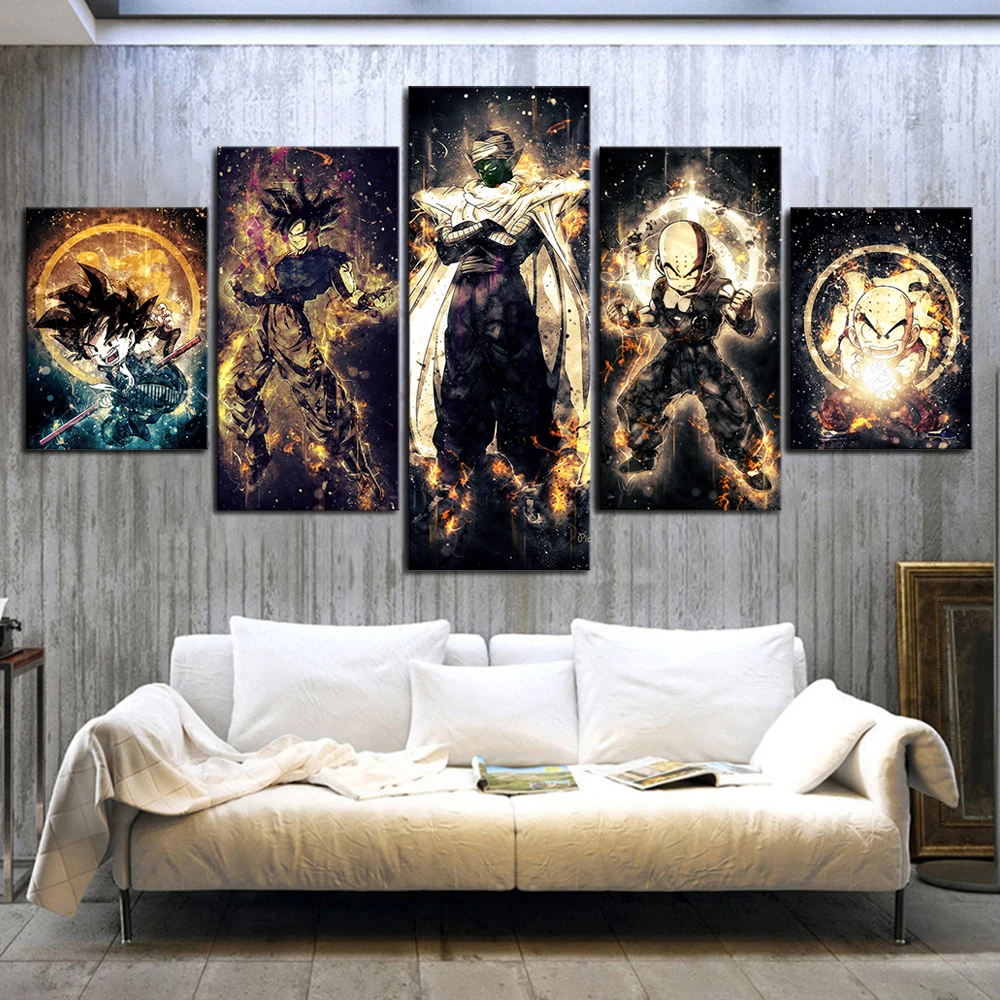 

5 Piece Dragon Ball Z Anime Poster Paintings Kulilin Piccolo Goku Poster Abstract Art Wall Painting for Home Decor Wall Art