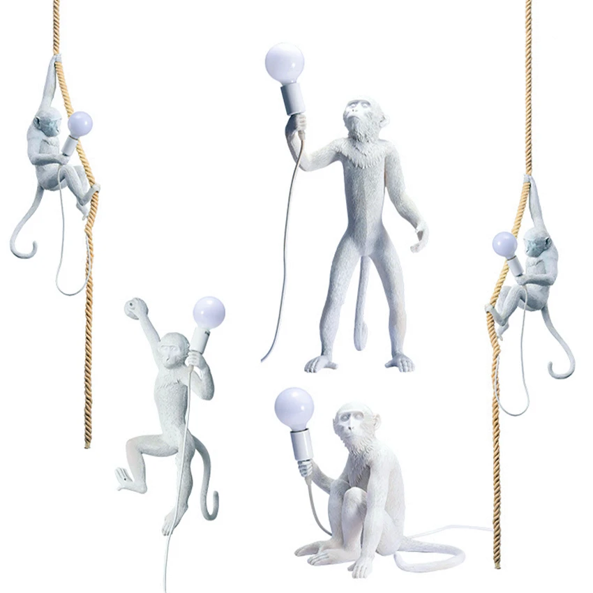 

Modern Color Monkey LED Pendant Lights Lighting Resin Loft Hemp Pendant Lamps Luminaires Bar Cafe Hanging Lmap Lighting Fixtures