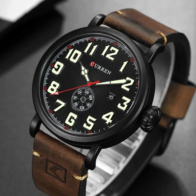 Curren 8283 мужские часы Топ бренд класса люкс черный кожаный ремешок