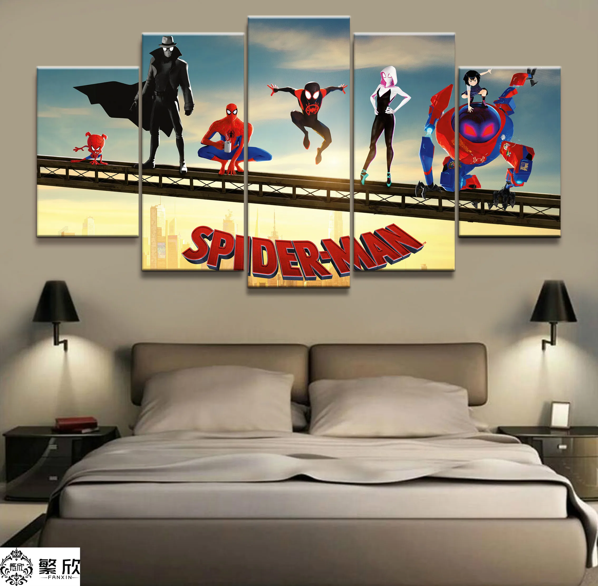 

Home Decor Modular Canvas Picture 5 Piece Spider Man Film Painting Poster Wall For Home Canvas Painting Wholesale