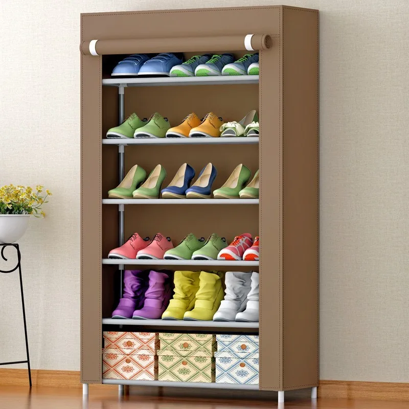 الجمعية حذاء معدني رفوف خزانة الحديثة غير المنسوجة خزانة المنزل المدخل الأثاث الغبار واقية المنظم خزانة الأحذية