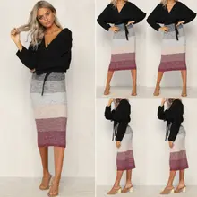 Модные зимние женские трикотажные Стрейчевые прямые облегающие длинные юбки-карандаш с эластичной резинкой на талии