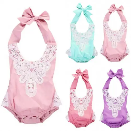 0 24M Toddler Newborn Baby Girl Lace Bodysuit Sleeveless One Piece
