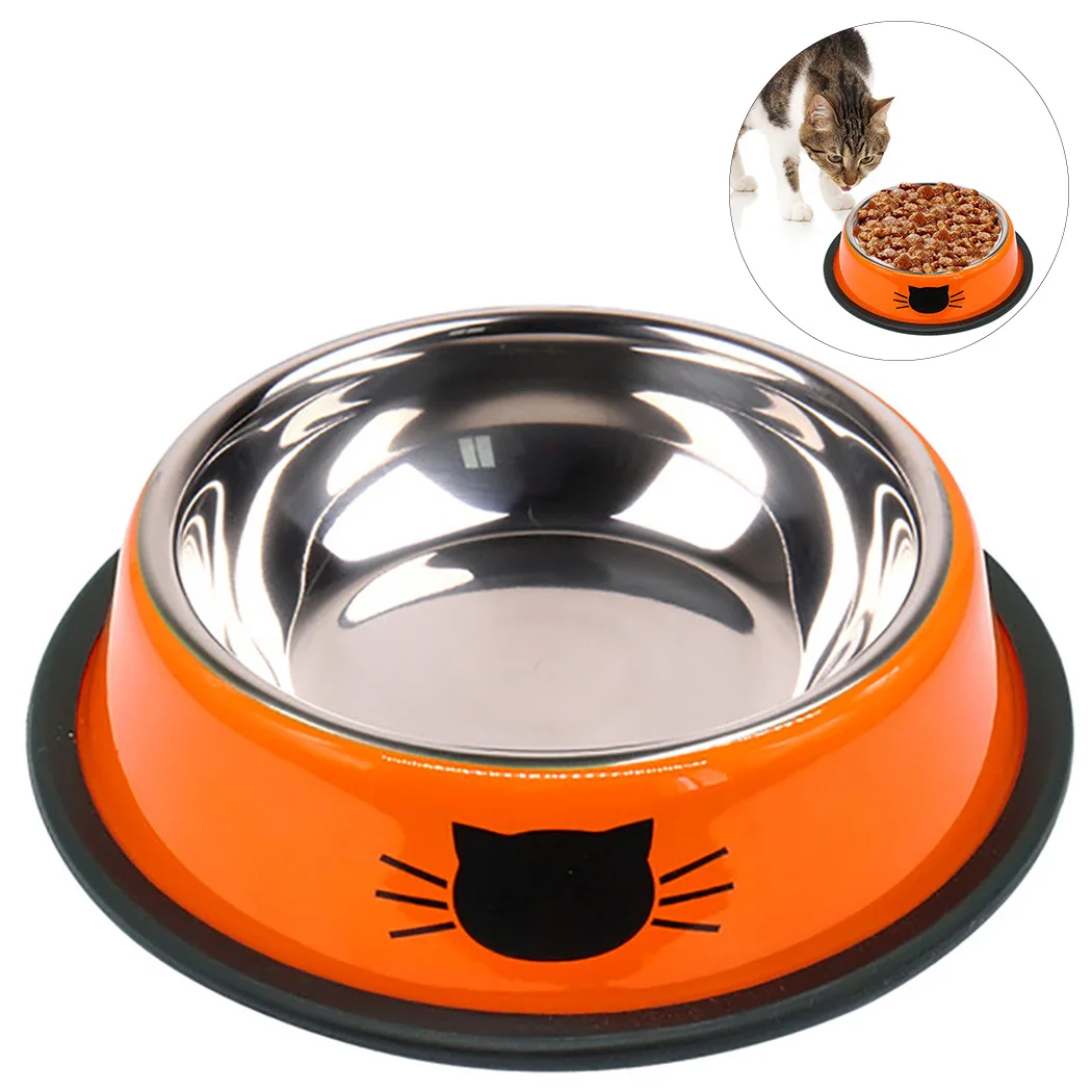 Нержавеющая сталь Краски кошка миска для домашних животных Нержавеющая сталь нескользящей шипованной резиновой база миска для кота, собаки чаша для Еда воды