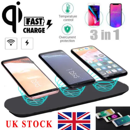 

Qi Wireless Charger Dock Stand 3 in1 Fast Charging Pad For iPhone X / 8 / 8Plus