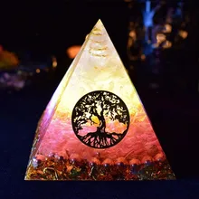 

AURA REIKI Orgonite Pyramid Ariel Maripura/Sahasrara Chakra Love Crystal Bring Lucky Stone Resin Pyramid Crafts Ornaments C0145
