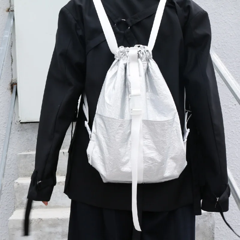 

[Super Seabob] 2019 Spring Summer Woman New Personality Silver Color Double Strap Large Capacity Backpack All Match LM107
