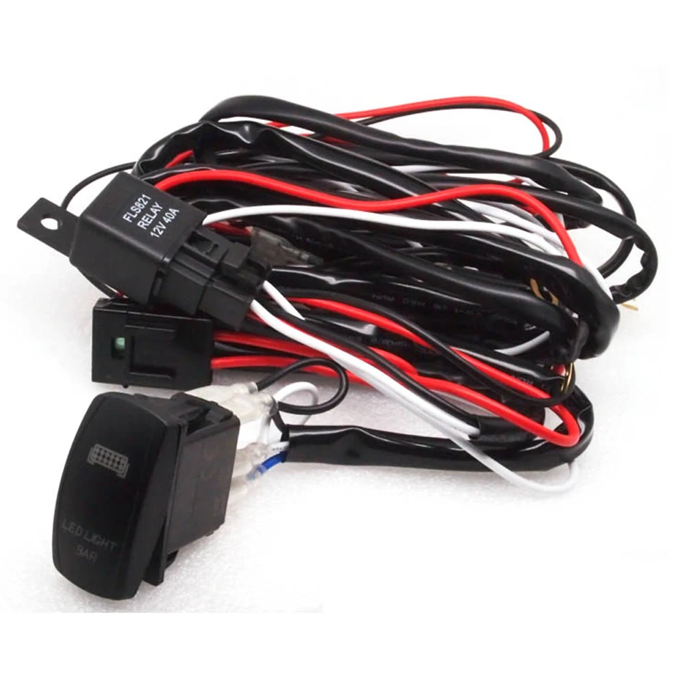 Universal LED Work Light Bar Rocker Switch Wiring Kit Loom W/ 40A Relay