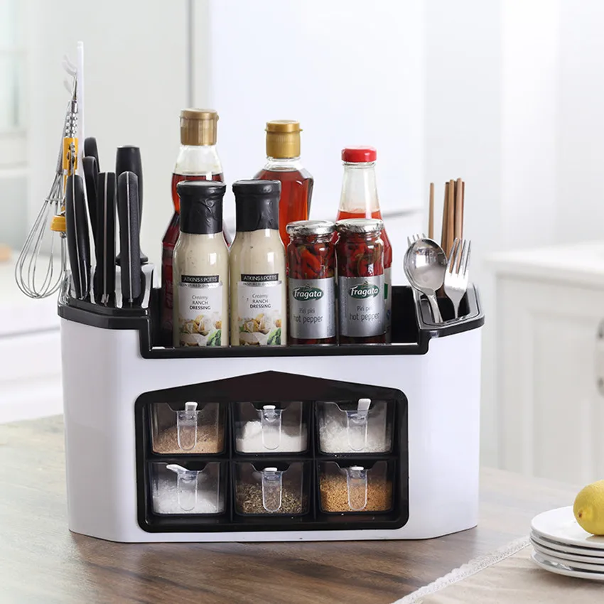 

Multi-function Kitchen Storage Holder Water Filter Spice Container Cutlery Fork Spoon Organizer Box Cutting Board Drainer Rack