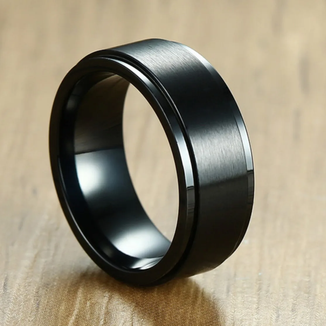 

Men Black Spinner Rotating Ring Stainless Steel Rings For Engagement Wedding Band Comfort Fit Trendy Geometric Bague Homme