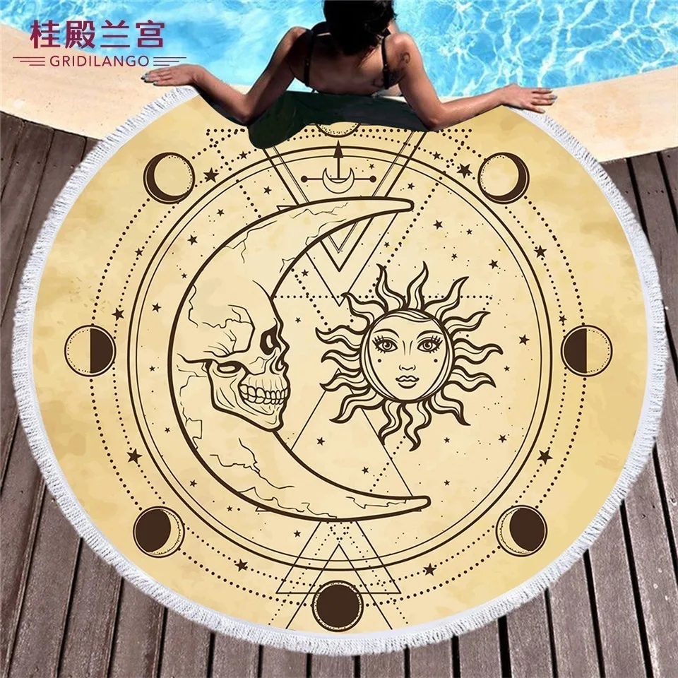 

GRIDILANGO Geometric Retro Round Beach Towel For Adult Quickly Absorbtable Swimming Travel Outdoor HomeYoga Mat Bath Towel