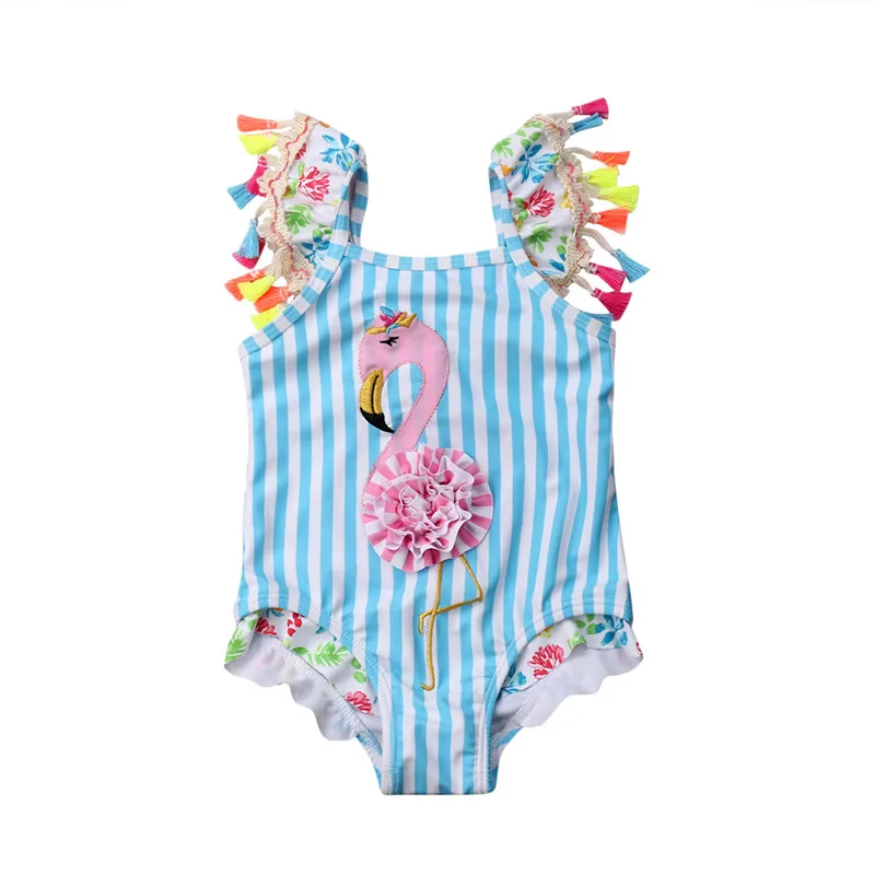 

Pretty Infant Kids Baby Girls Flamingo Floral Bikini Swimwear Swimsuit Hot Striped One-piece Beachwear Bathing Suit