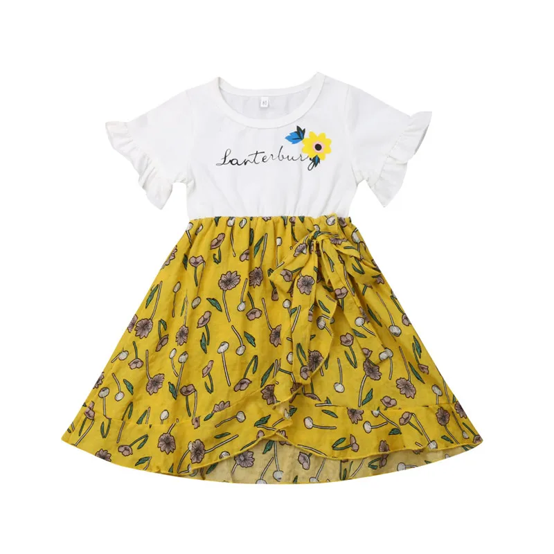 

Kids Baby Girls Summer Patchwork Dress Flower Flare Sleeve Swing Bohemian Sundress Girl Floral High Waist Beach Dresses 6M-5Y