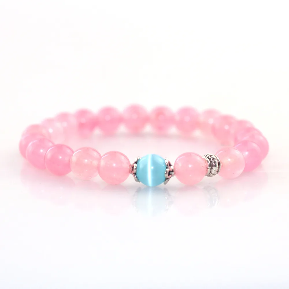 New design DIY powder jade blue cat eyes single-circle hot selling Valentine's Day present natural yoga stone elastic Bracelets |