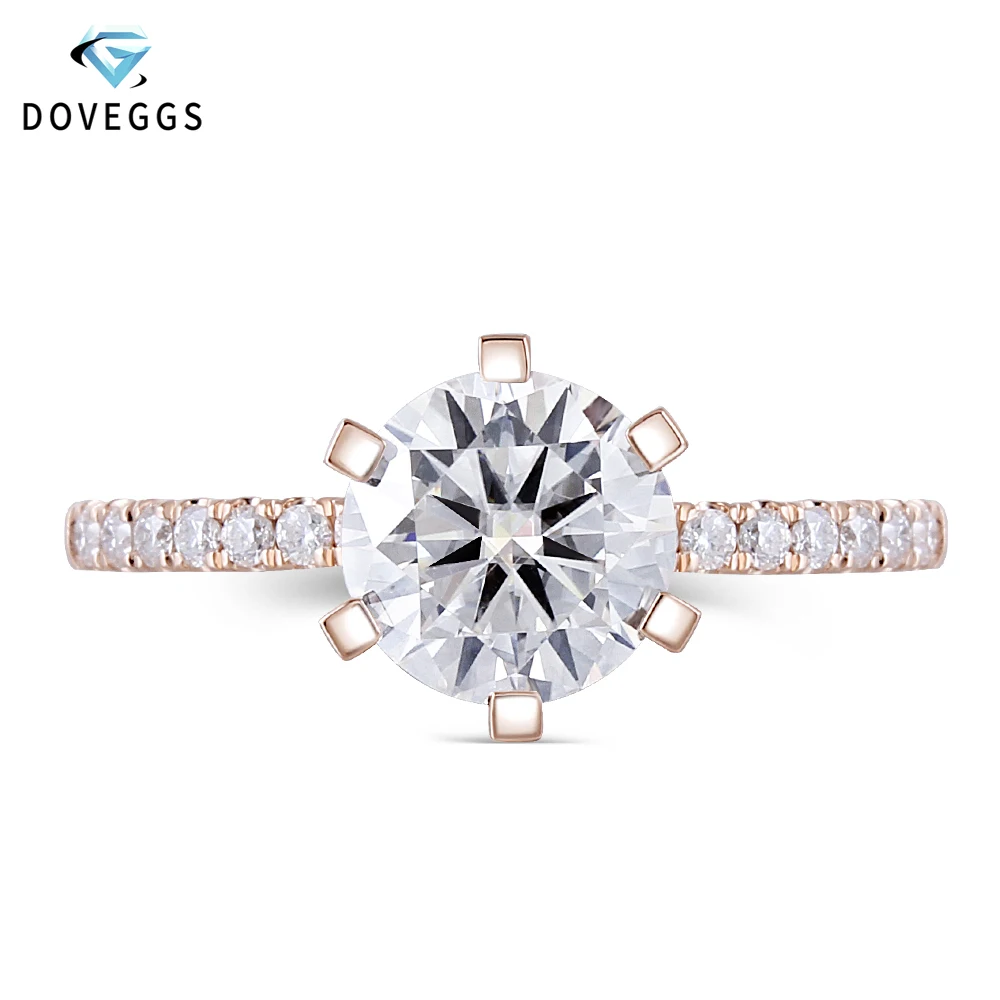 

DovEggs 14K 585 Rose Gold 2ct Carats 8MM F Color Moissanite Engagement Ring for Women Wedding Side Stone Engagement Ring