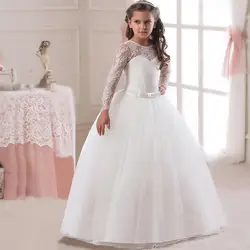 2018 весеннее Новое модное газовое бальное платье с длинными рукавами и круглым вырезом для девочек, свадебное платье принцессы