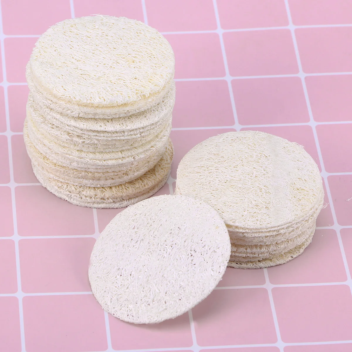 

50pcs Round Reusable Loofah pads Scrubbing Exfoliating Facial Makeup Skin Care Pads Remover Cleaning Sponge