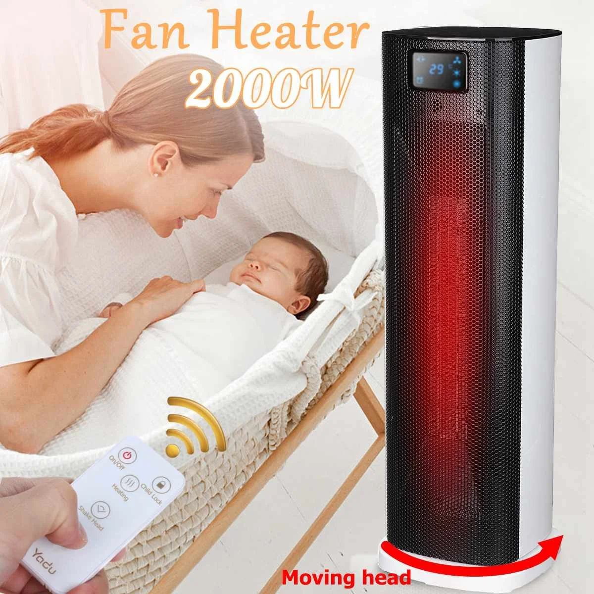

2000W PTC Tower Heater Electric Air Heater fan T ouch screen Vertical with Remote Control For Home Office Use
