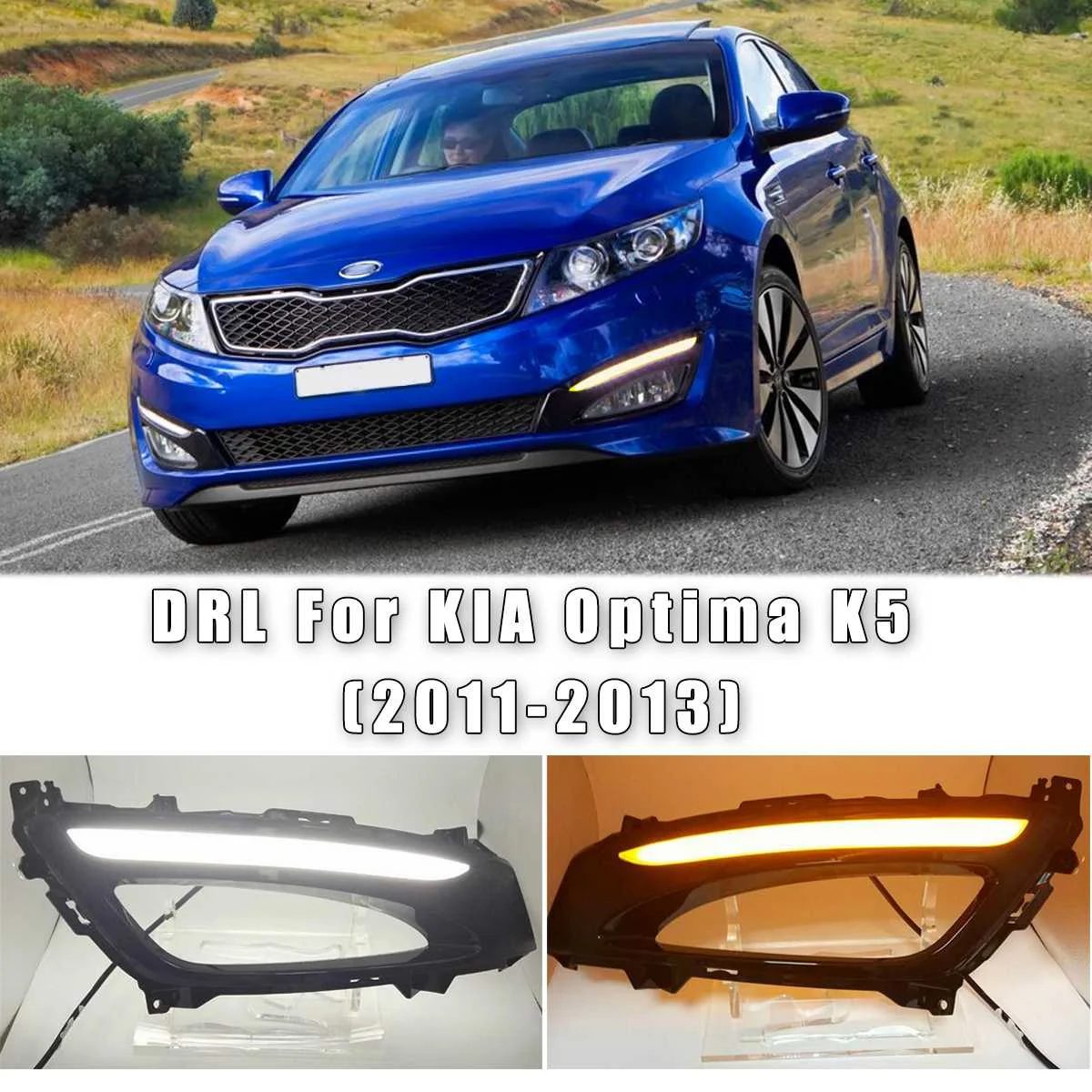 

2pcs/set LED White DRL Daytime Running Light Fog Lights Lamps Amber Turn Signal Light Fit For Kia Optima K5 2011 2012 2013