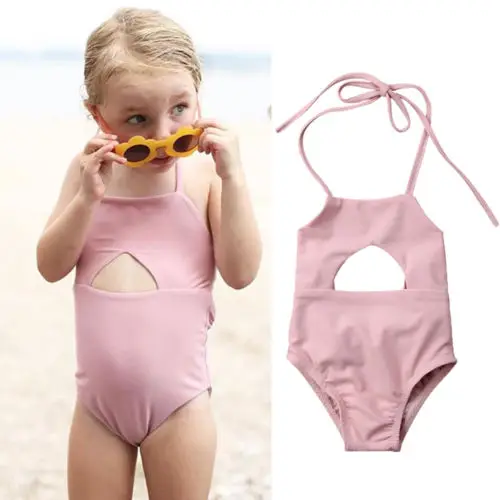 

Baby One-piece Pink Swimsuit Newborn Baby Girls Halter String Swimsuits Clothes Swimwear Bikini Bathing Suit