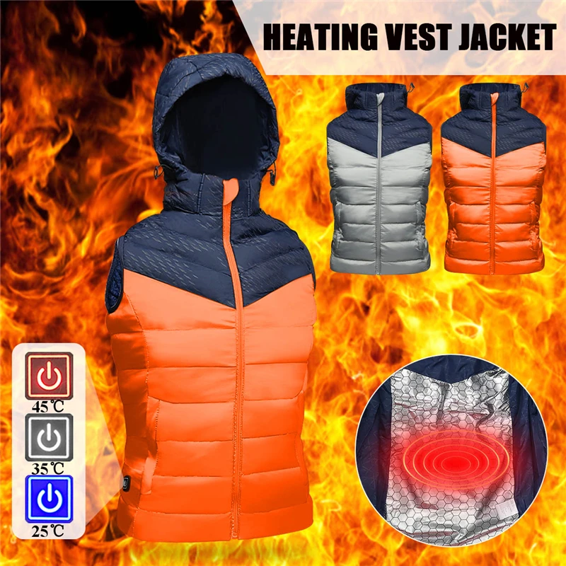 

Hot SellingMen Winter Outwear Nylon USB Three-gear Temperature Control With Detachable Hat Graphene Electric Heating Vest Jacket
