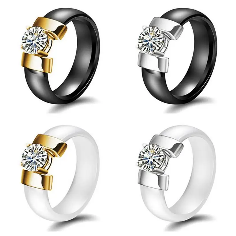 Женское модное кольцо, керамическое Черное и белое кольцо, нечувствительное кольцо из титановой стали