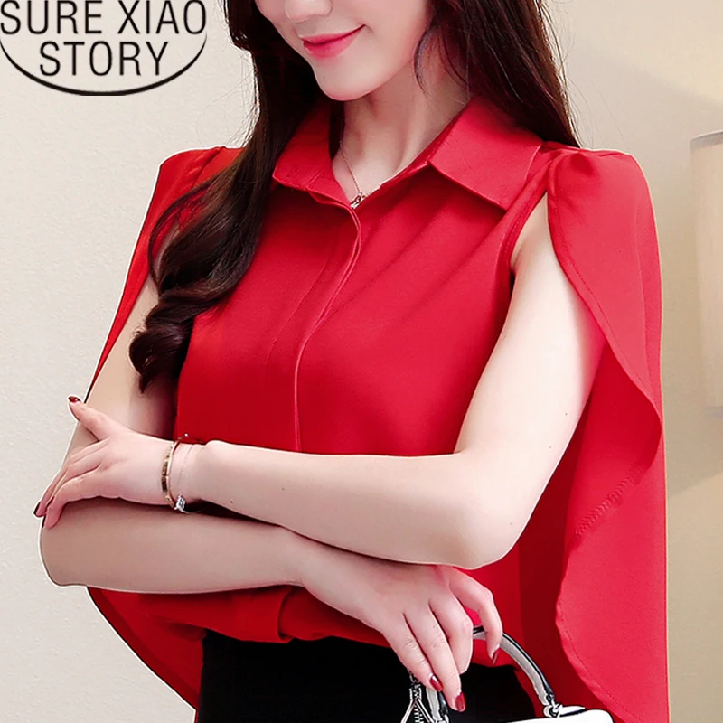 Women blouses 2019 korean fashion clothing harajuku chiffon blouse ladies tops womens tops and blouses Solid  V-Neck 2824 50