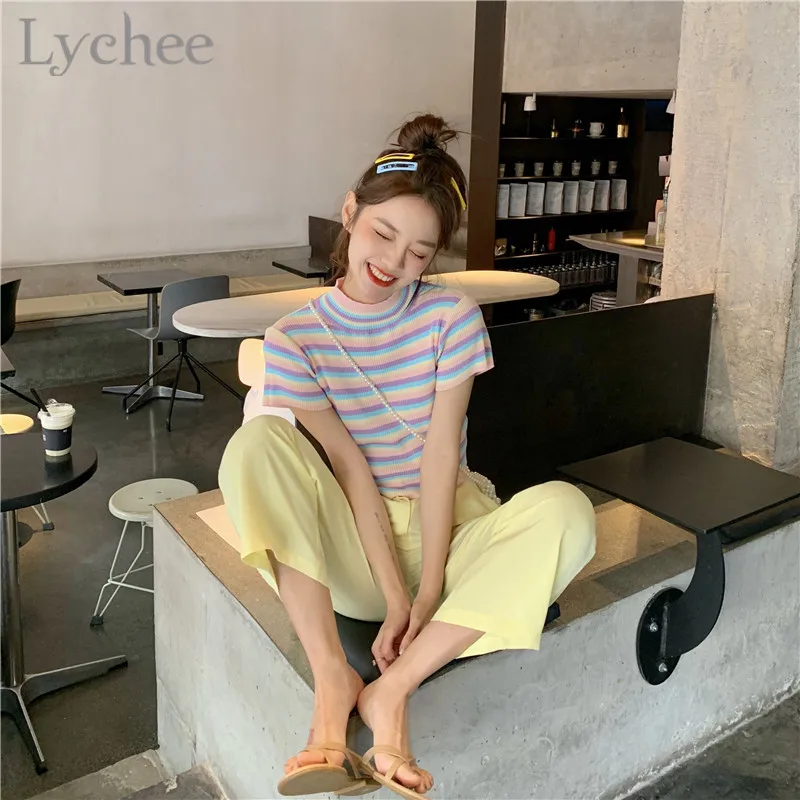 Женская трикотажная футболка Lychee с коротким рукавом и О образным