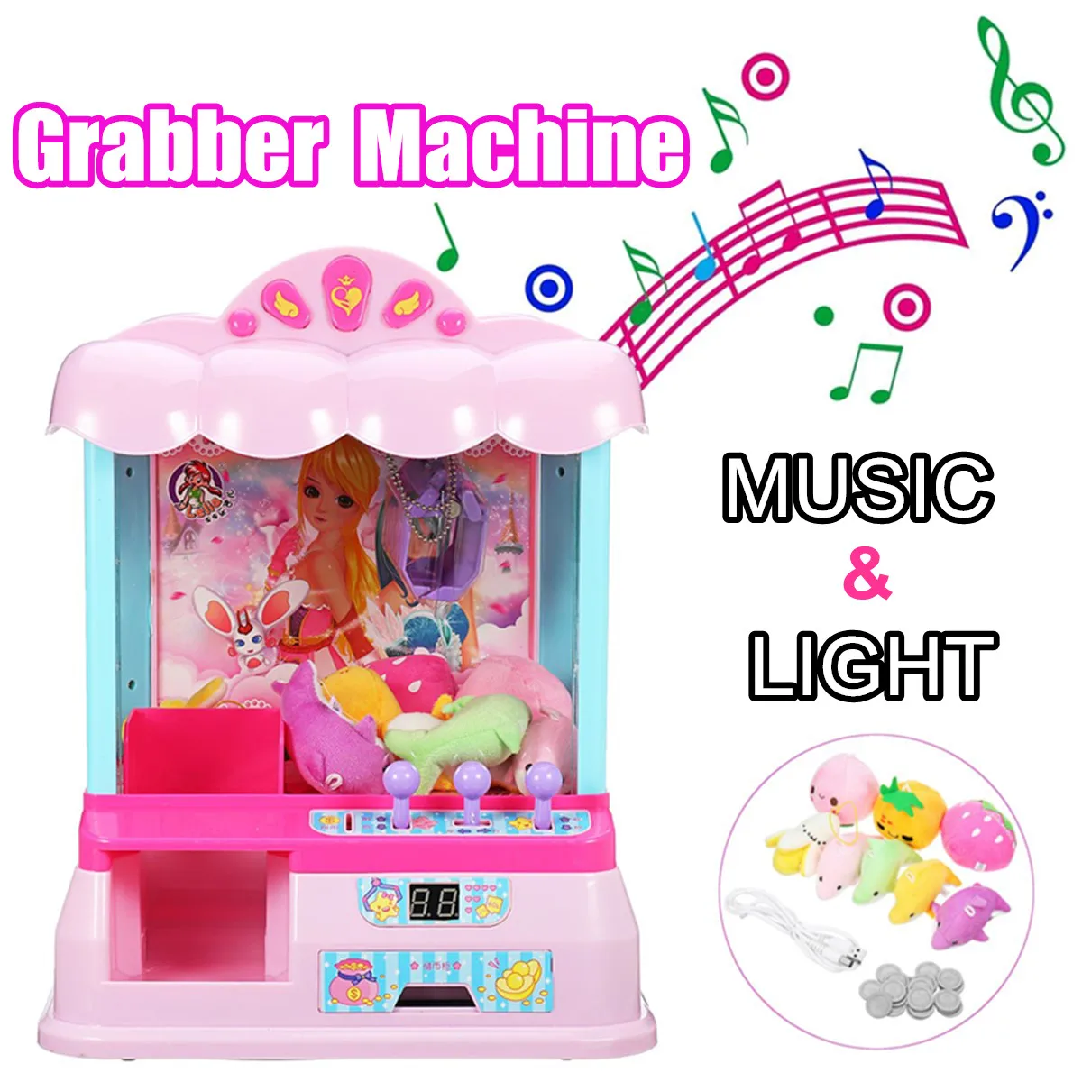 

ABS Plastic Catcher Coin Operated Game Machine Kids Candy Grabber Electric Claw Machine Crane Token Home Toys With Music Light