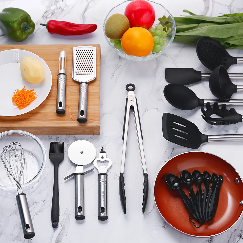 23 шт. набор кухонной посуды из нержавеющей стали, кухонные силиконовые инструменты для приготовления пищи, антипригарный термостойкий нож для пилинга, кастрюли, кастрюли, ложки