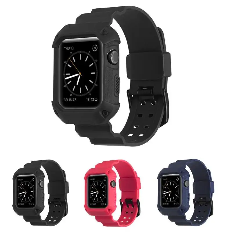 

Pro Soft Silicone Watch Band Wrist Strap Replacement with Protective Case Frame for iWatch Series 1 2 3